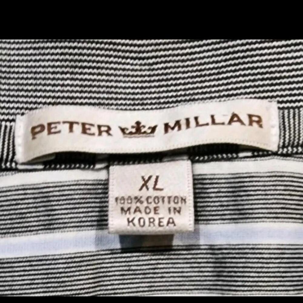 Peter Millar Polo Shirt Mens XL Gray Blue Striped Cotton Short Sleeve Classic